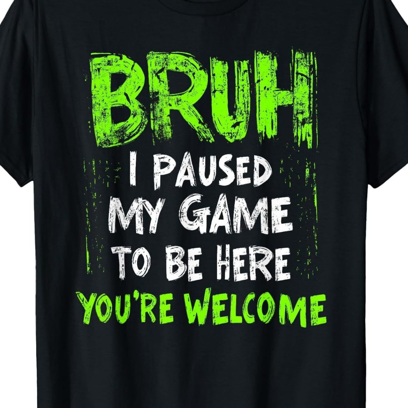 TEMU Teenager's Fun Game T-shirt - "bruh I Paused My Game To Be Here " Design, Black Crew Neck T-shirt, Casual Wear And Outdoor Activities, Gaming