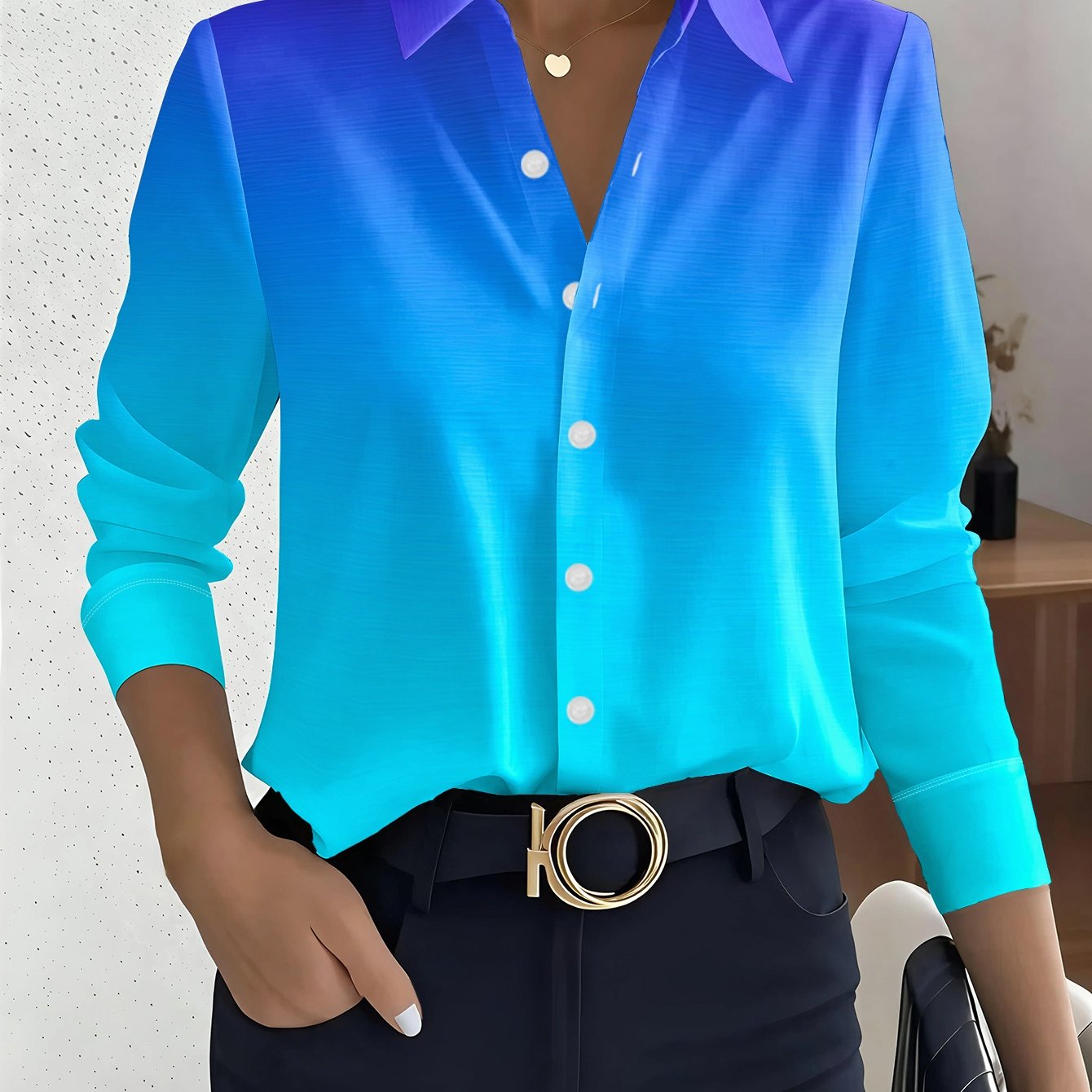 TEMU Women's Longsleeve Shirt, Gradient , Stylish And Versatile, Suitable For Commute And Leisure, Simple And Elegant Top