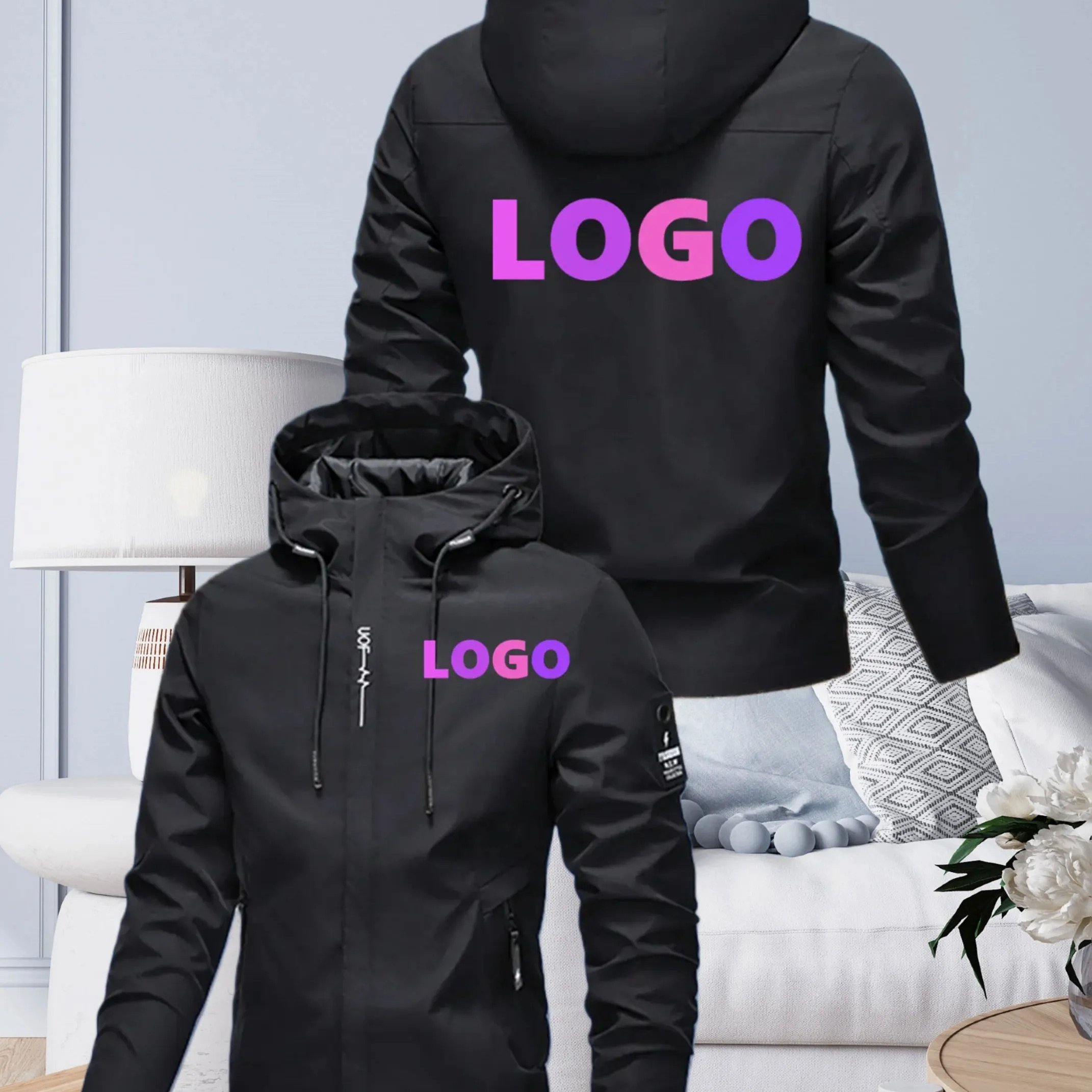 TEMU 's Women's High-quality Unisex Customizable Windproof Softshell Jacket | Casual Fall Winter Outdoor Sports Jacket, With Zipper Pockets, Fiber