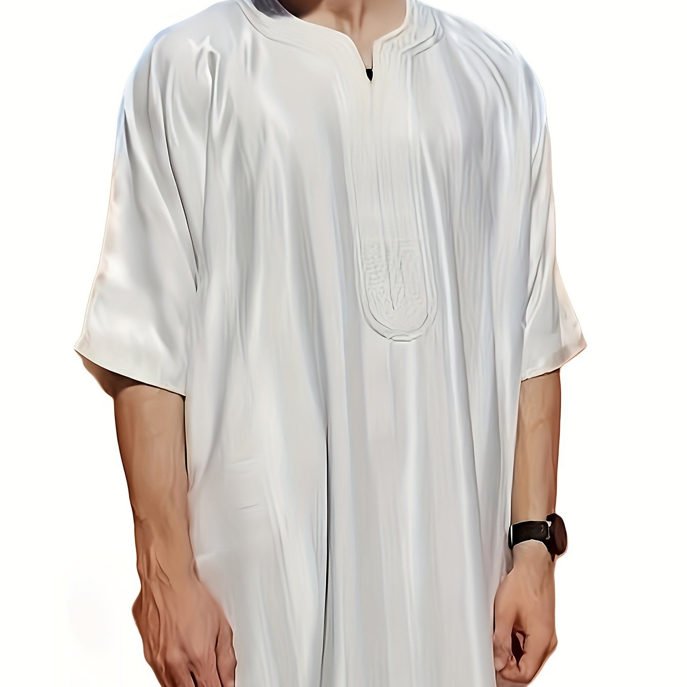 TEMU 2023 New Middle Eastern Moroccan Dubai Clothing Striped Robe Short Sleeve Embroidery Saudi Arabia