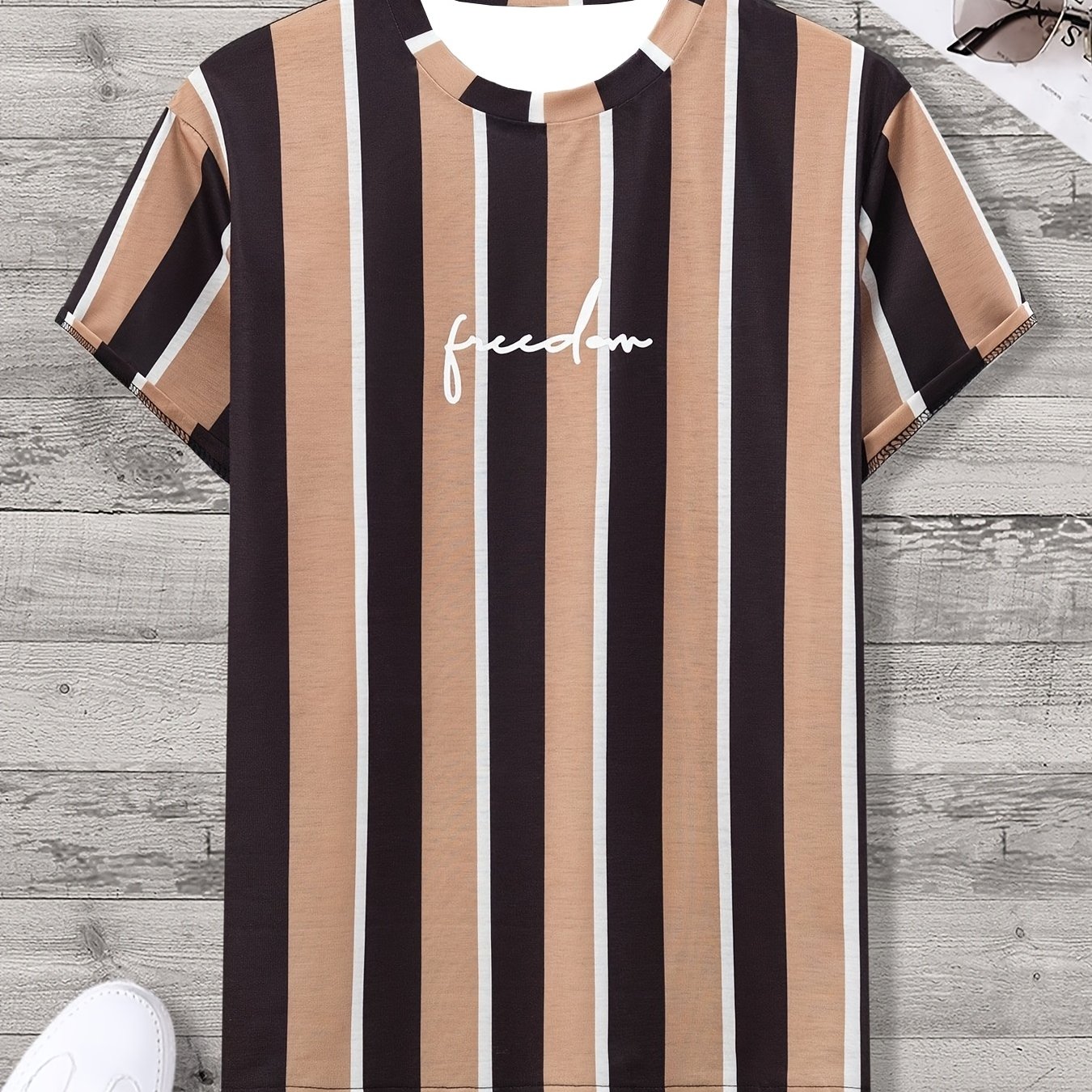 TEMU Men's Vertical Stripe Contrast T-shirt - Casual Striped - Casual Crew Neck Short Sleeve - Summer Top, Vintage Trend, Streetwear Style, European