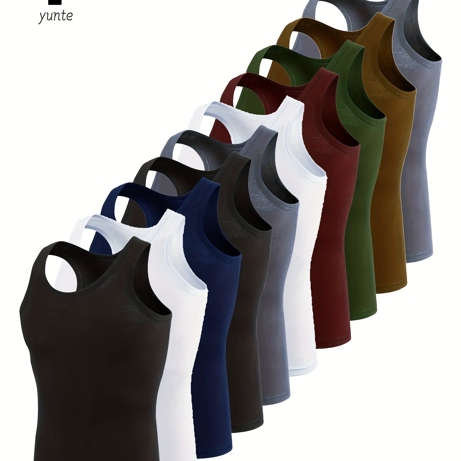 E-shop 10 Tanktops in verschiedenen Farben: , Marineblau, Schwarz, Grau, Burgunderrot, Armee-Grün und Khakigrün. Modische, atmungsaktive, bequeme und