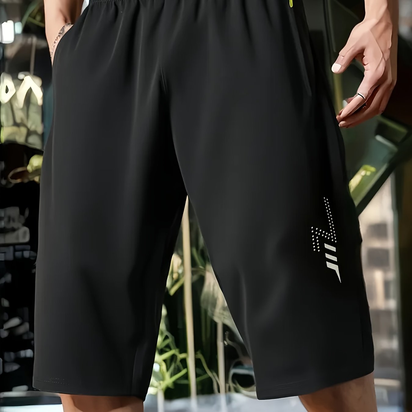 TEMU Men's Quick-dry Running 3/4 Length Shorts, Casual Pants, High-stretch Breathable Athletic Mid-length Shorts, Black/gray/navy 3 Colors