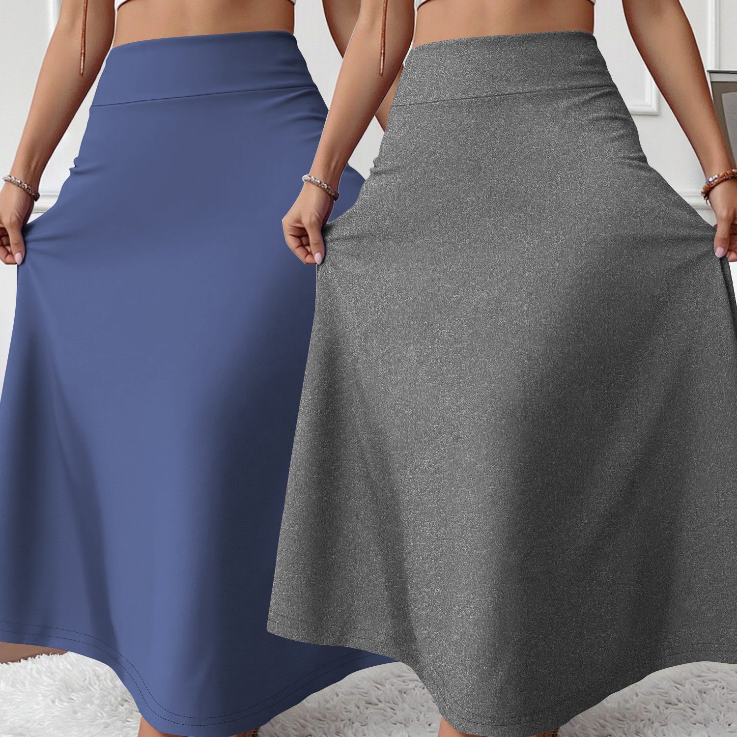 TEMU Buy Value! 2025 Must-have High-waisted Fiber Fabric Skirt, Flared A-line Silhouette For Leg-lengthing, , Ins Trendy Maxi Skirt