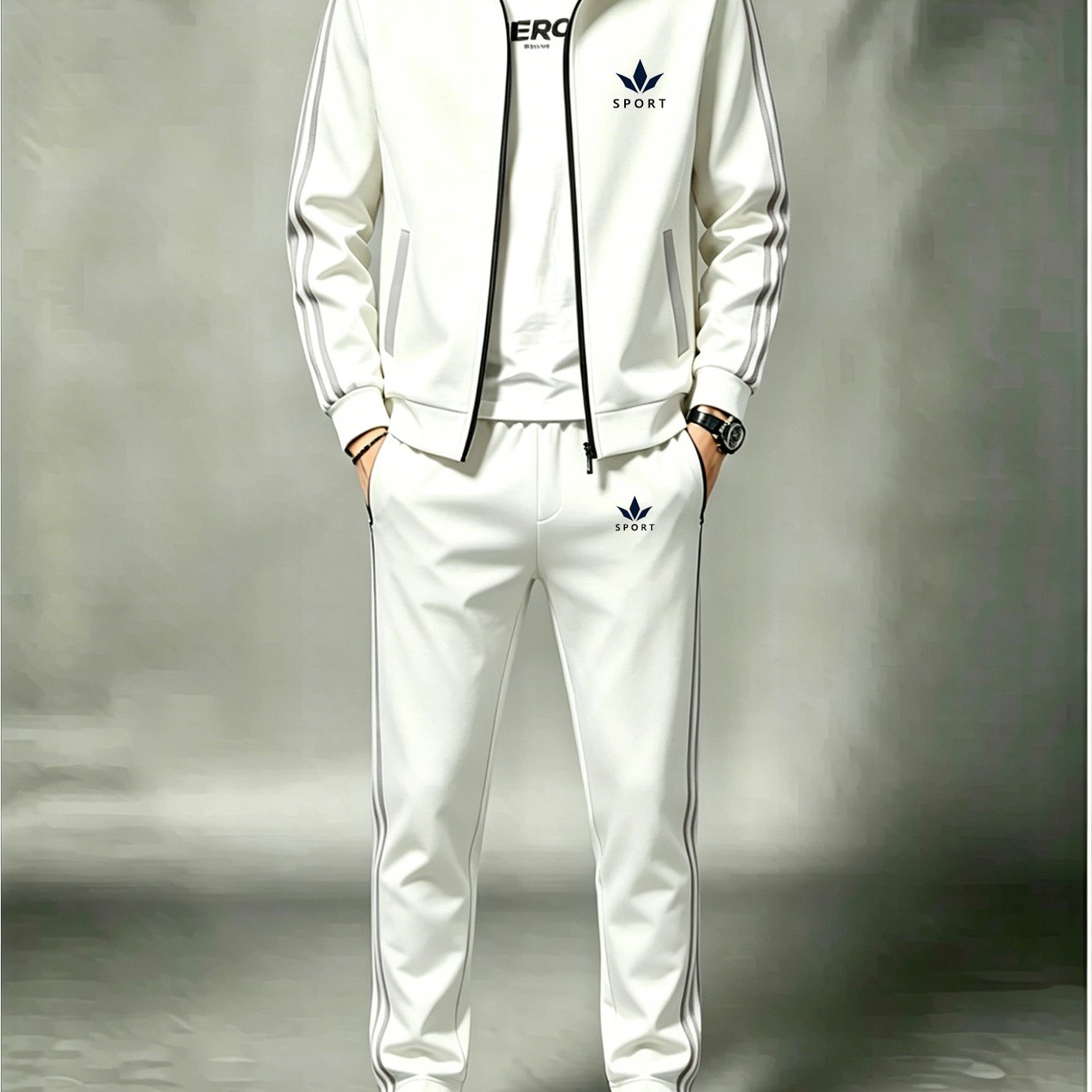 Men's Casual Zip Sweatshirt & Pants Set 3d 100% Polyester, Print Long Sleeves, Regular Fit 2pcs Outfit, Vacation & Street Fashion Wear