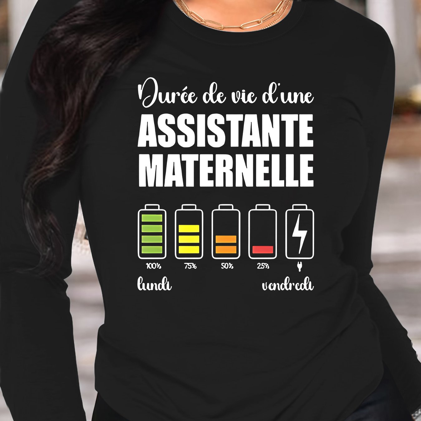 TEMU Grande Taille - Grande Taille - GRANDE TAILLE T-shirt Humoristique pour Femme " d'une Assistante d'École Maternelle", avec un Design Imprimé,