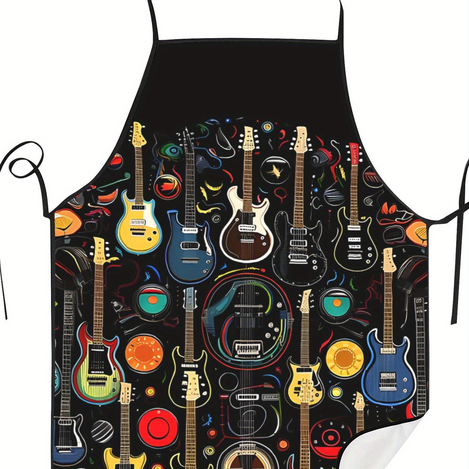 TEMU Tablier Imprimé 2D Monde des Guitares, Motif Amusant de Cuisine pour Restaurant