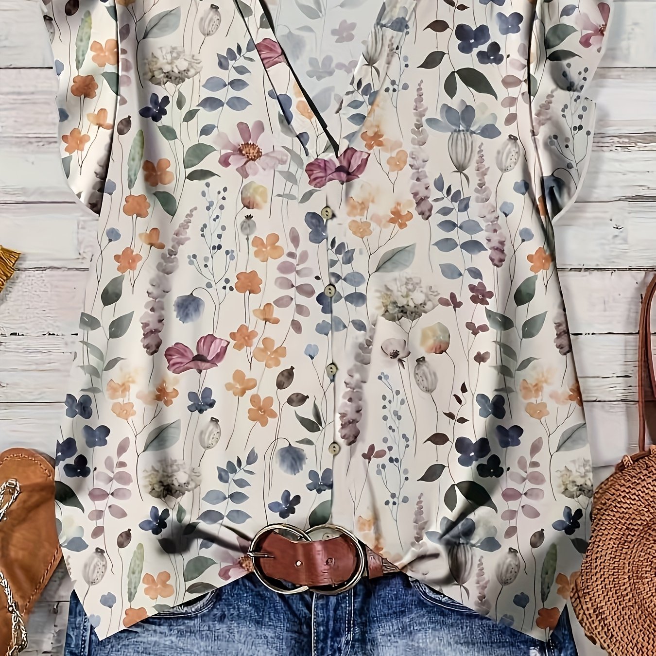 TEMU Plus Size - Plus Size - Plus Size Women's Summer V-neck Short-sleeve Shirts For Ladies