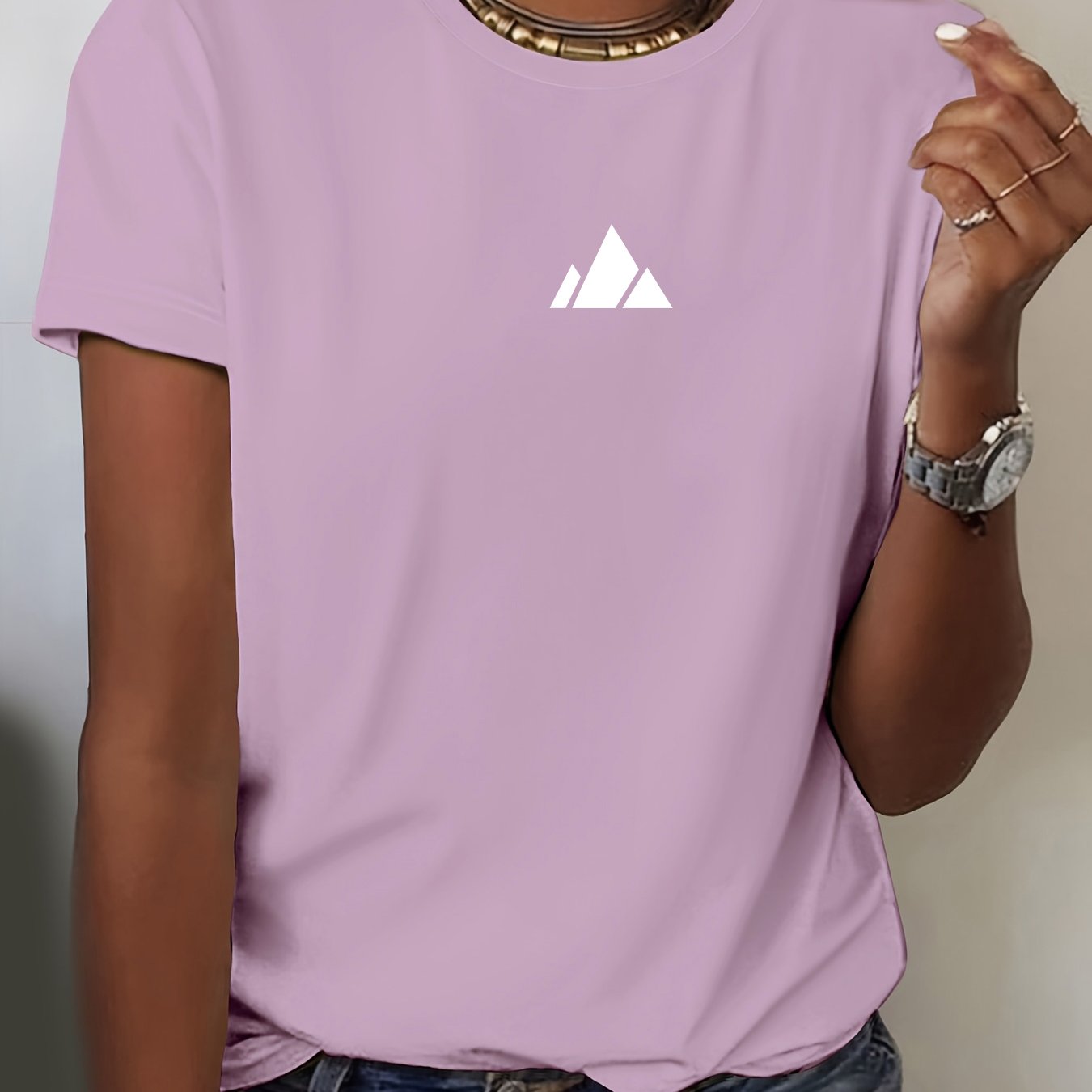 TEMU Women's Summer Short-sleeve T-shirt - Opaque Non- Blouse-compatible Top With Minimalist Letter Print, Machine Washable Casual Versatile Shirt