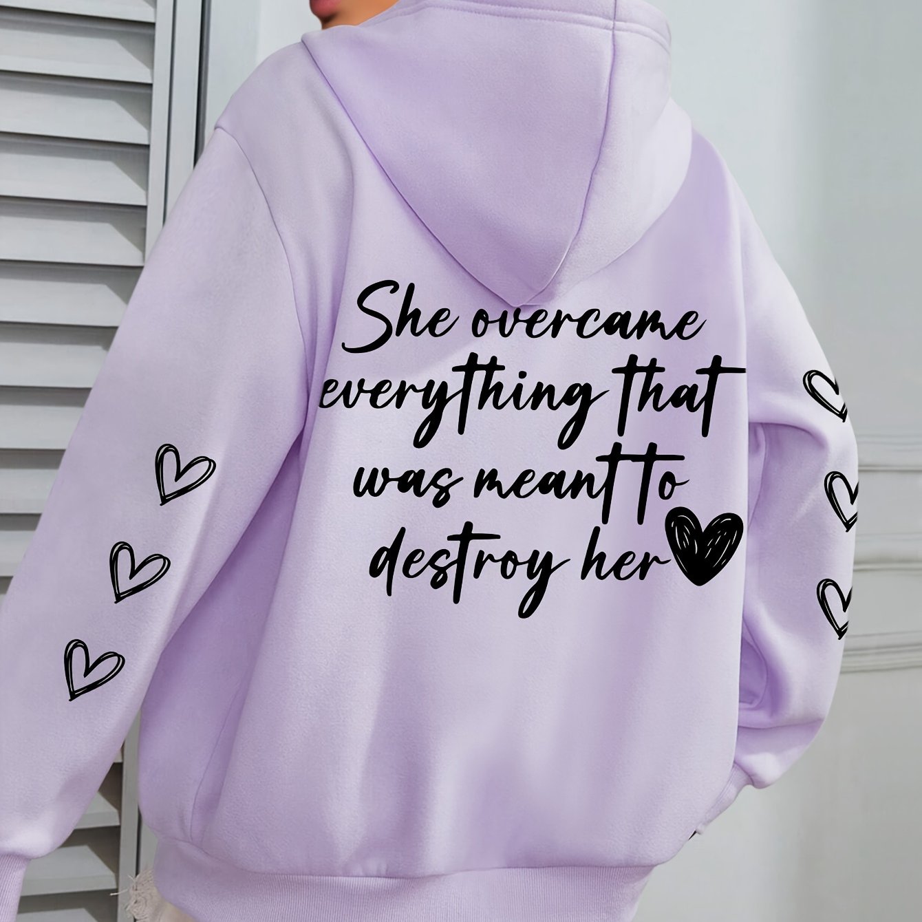 TEMU Plus Size, Plus Size Faith Print Hoodie, Casual Long Sleeve With Pocket Hooded Sweatshirt For Winter & Fall, Designed For Women, Women's Plus