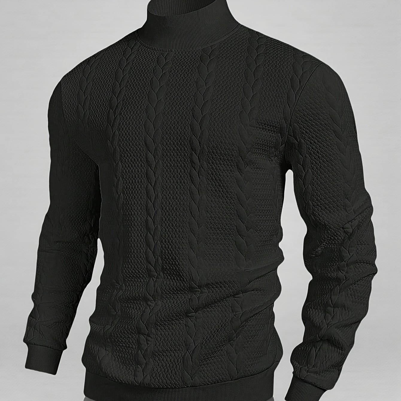 Men's Sweatshirt Long Sleeve Autumn Winter Style High Neck T-shirt Jacquard Knit Casual Fashion Outerwear Comfortable High Quality