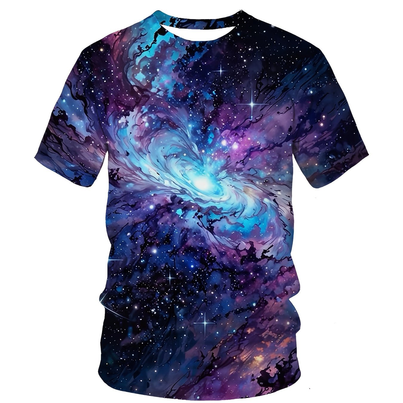 TEMU Men's Plus Size Print T-shirt - Vibrant Nebula Pattern, Breathable Crew Neck Short Sleeve, Machine Washable Summer Casual Top, Suitable For