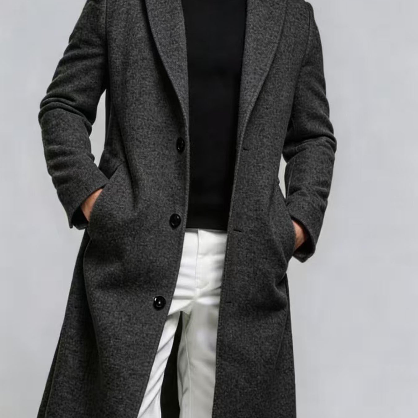 TEMU New Long Coat, Business Commute Daily Versatile Spring/autumn Single-breasted Premium Solid Color Men's Overcoat