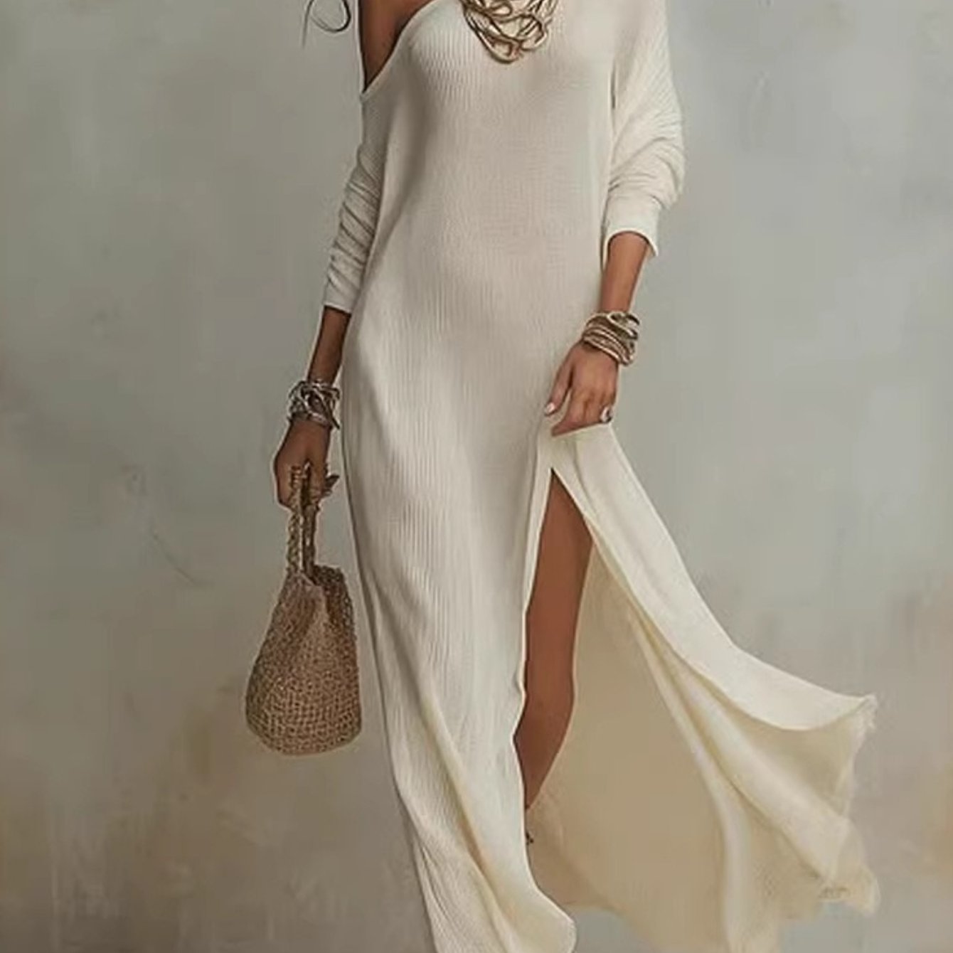 TEMU robe d'été à manches longues, plissée et fendue pour femmes