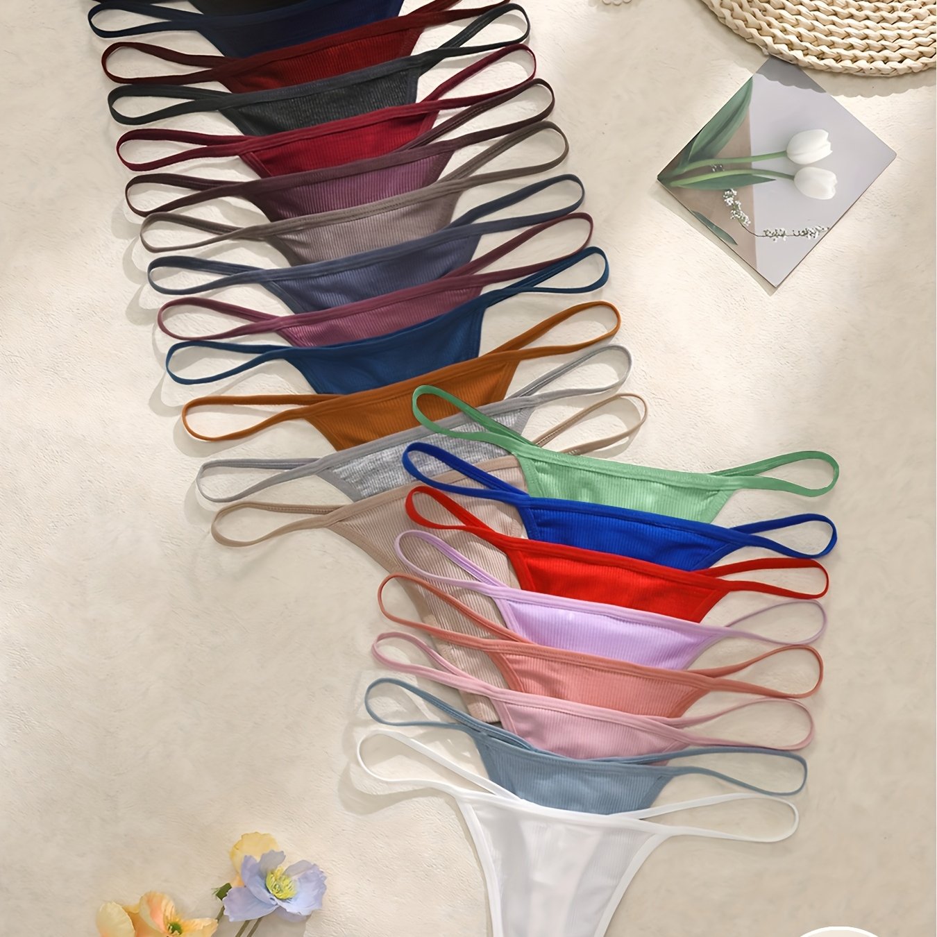 Image of Random 6pcs Women's Thong Panties - Solid Color V-shaped Bottoms, Comfortable For Daily Wear, Soft And Breathable, Elegant And Romantic , Suitable For Daily Parties, New Ladies' Underwear