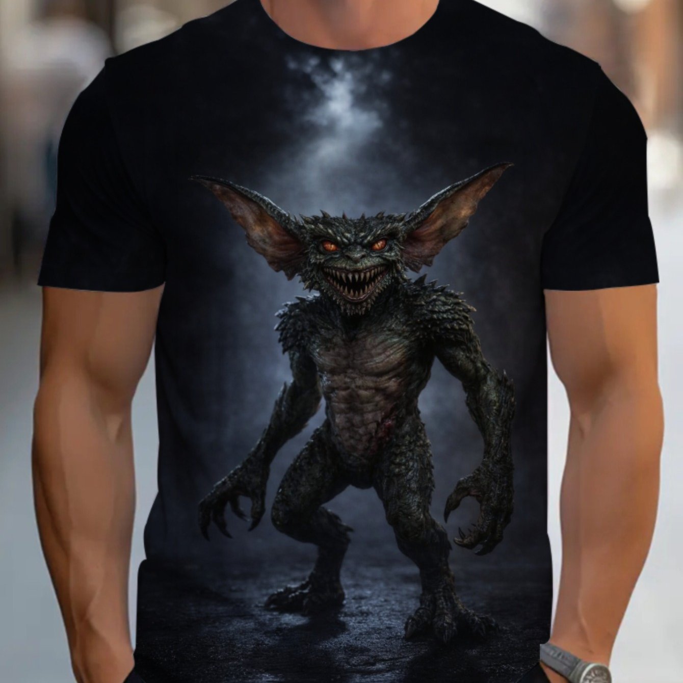TEMU Men's Short Sleeve T-shirt, Black, Graphic Print, Loose Fit, Summer Casual Wear For Lounge, Cafe, Or Street Style, Lightweight Breathable