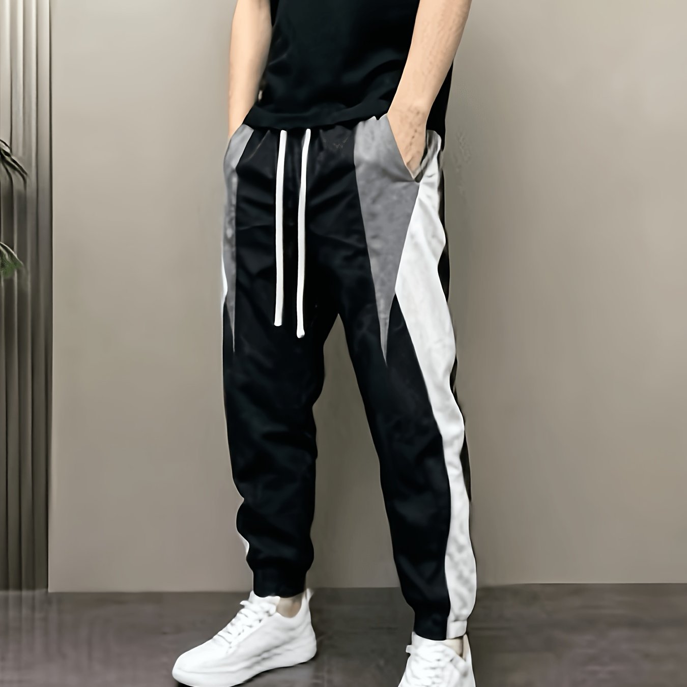 TEMU Men's Fashion Drawstring Pants | Non-stretch, Regular Fit, Solid Color For Spring/fall