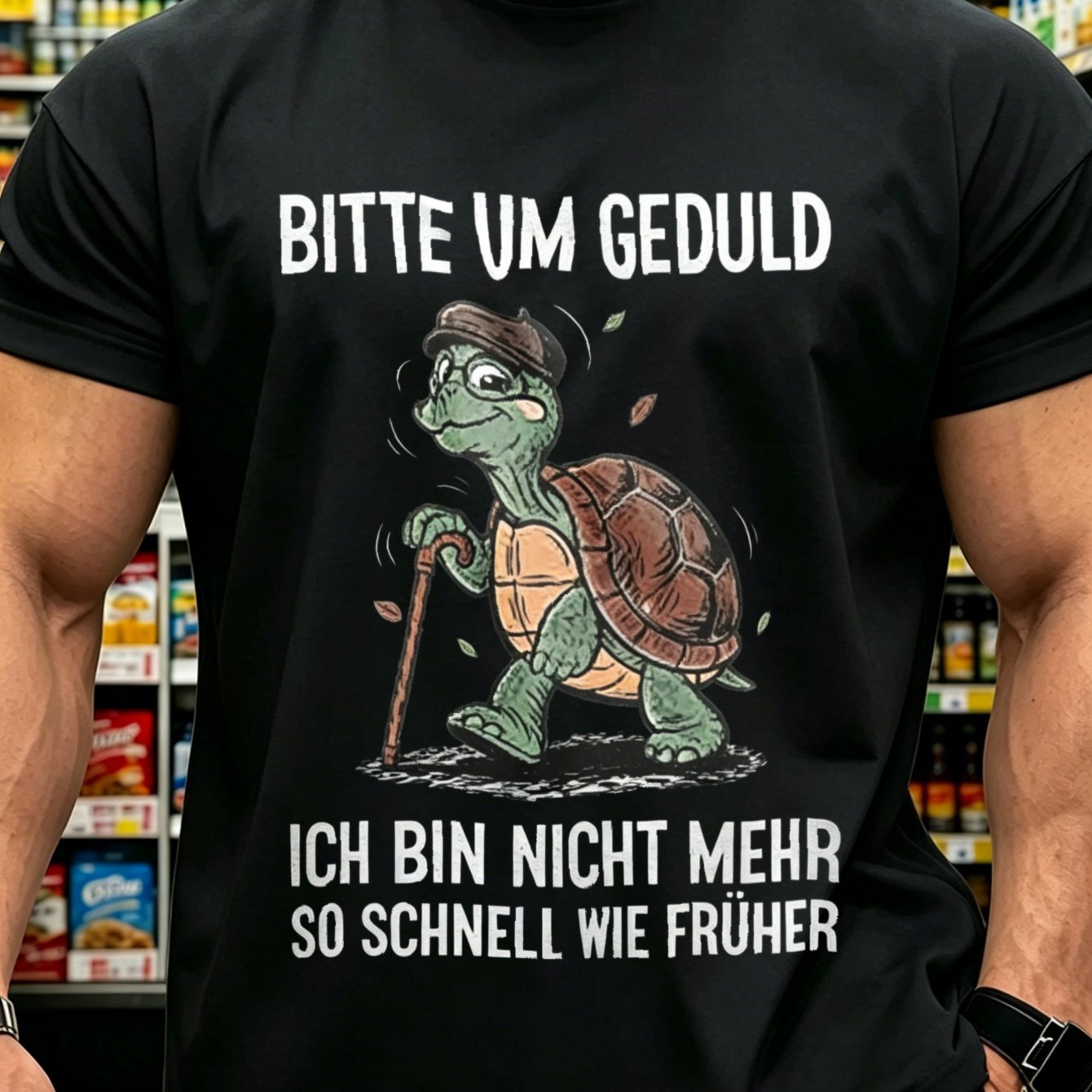 T-shirt Turtle With Stick And German Text For Men Summer Wear Gift For , Plus Size