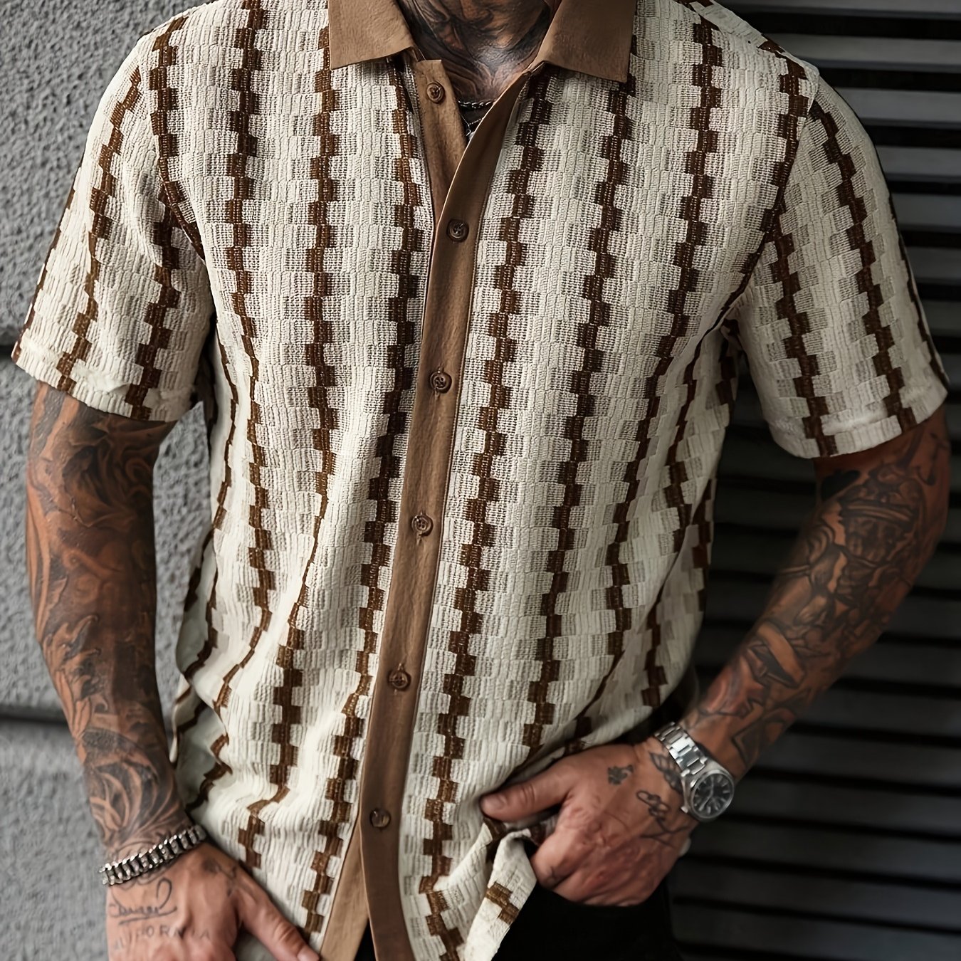 Men's Stripe Shirt, Men's Fashion Casual Short-sleeved Shirt