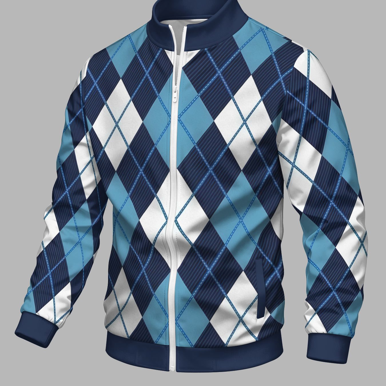 TEMU Men's & Teen Boys' Argyle Zippered Jacket - Stand Collar Full- Winter With Argyle Print, Suitable For, Sports, Casual Wear | Birthday/holiday