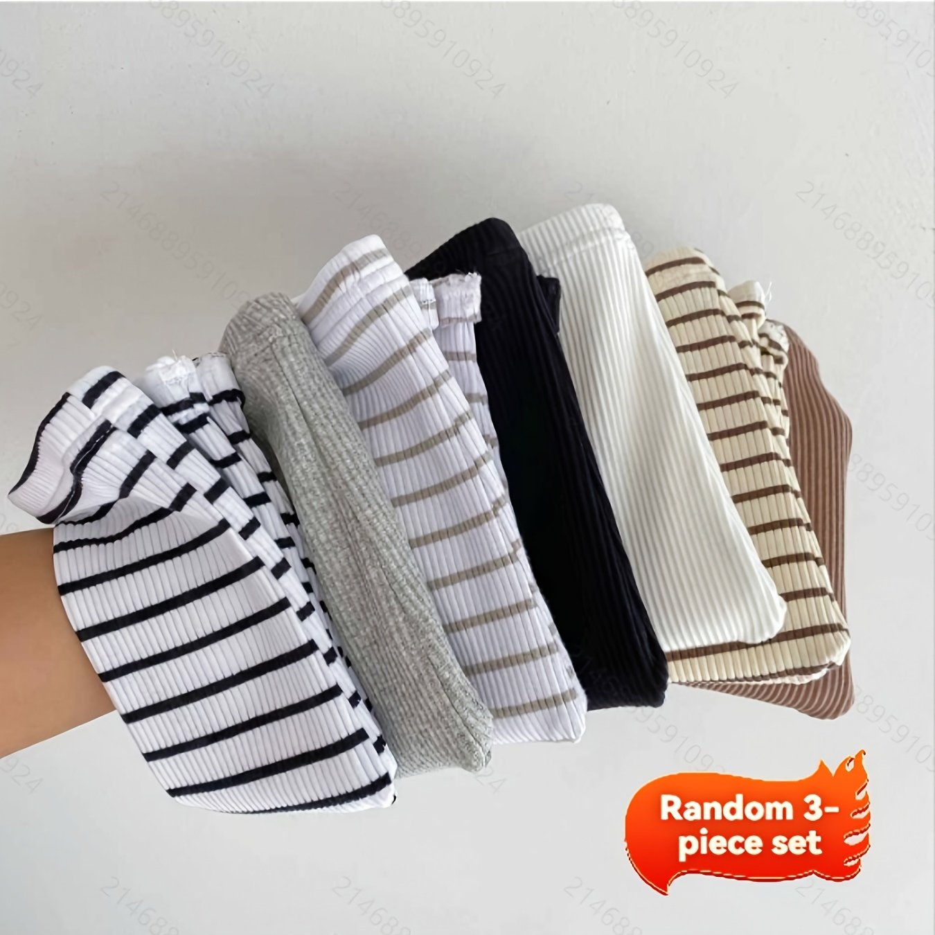 Image of Random 3pcs -3y Toddler Striped Pants| Korean Trendy Elastic Leggings| Warm Unisex Baby Outerwear Bottoms