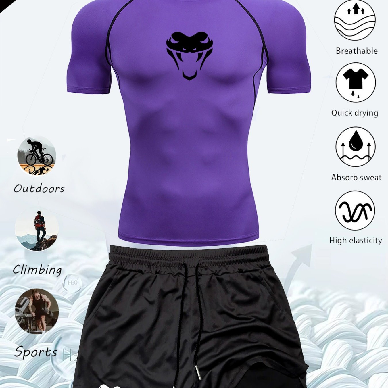 TEMU 2pcs Compression Quick- â High-elasticity Fitness And Outdoor Apparel, With Shaping Shirt And Double-layer Shorts, Moisture-wicking Gym Wear,