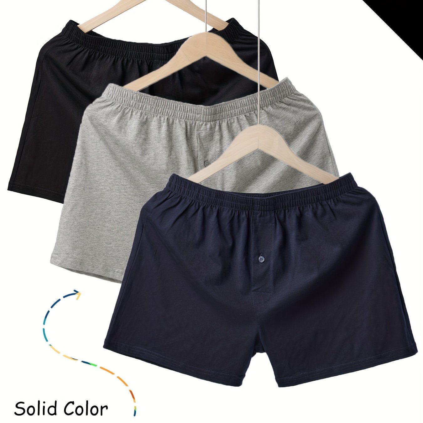 Image of 3pcs Men' Color Boxer Briefs, Mature Aloe Pants, Daily Home Casual Shorts, Comfortable Soft Breathable Base Sleeping Pants, Worn In Daily Boxer Briefs