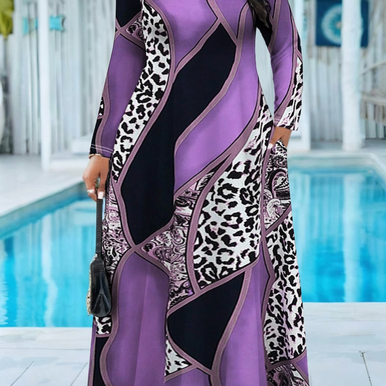 Plus Size - Plus Size - Plus Size Women's Autumn Winter Leopard Print Long Sleeve Dress