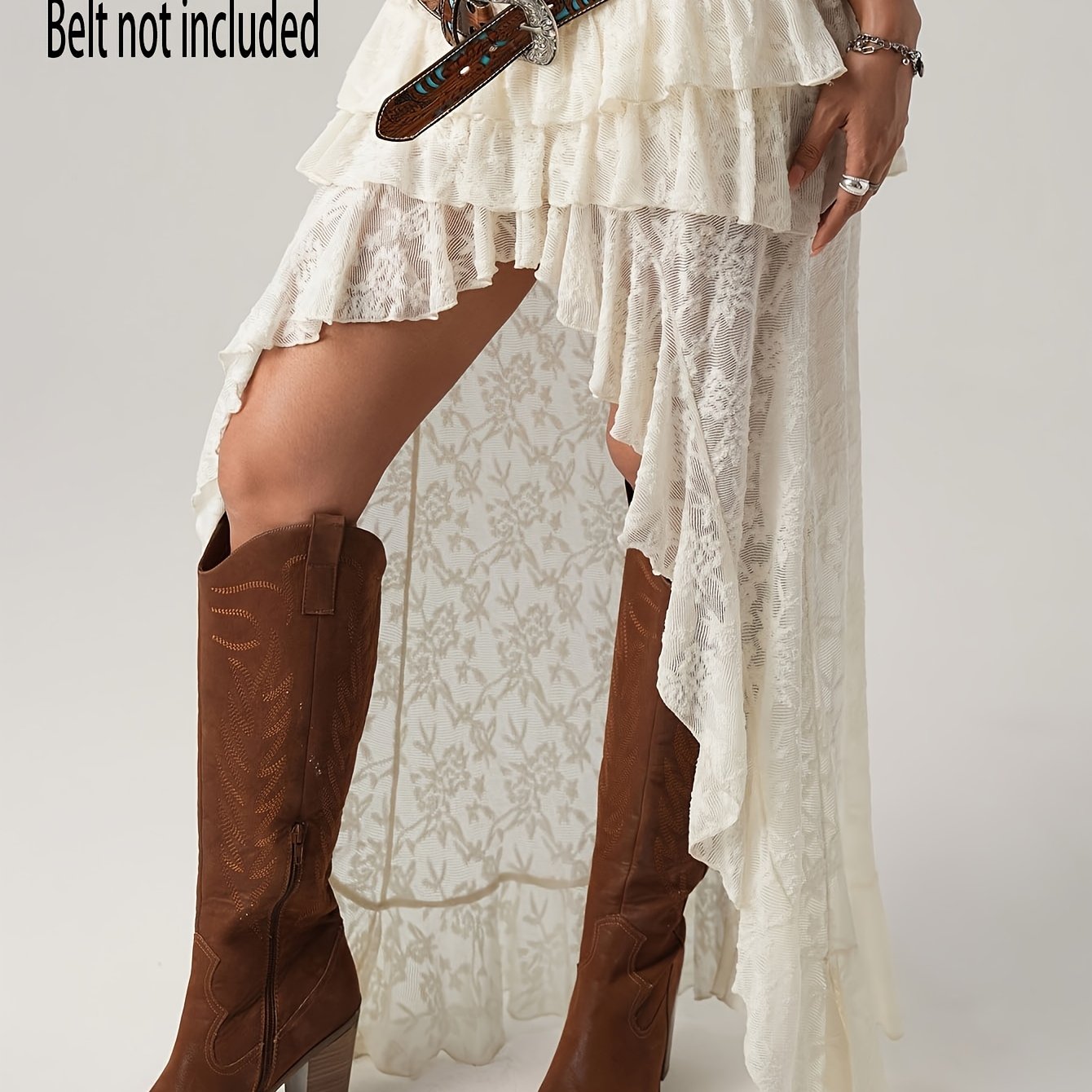 Image of 2025 Fall/winter New High-end Lace Western Style Irregular Midi Skirt Front Short Back Long High Waist Ruffle Retro Spicy Style Niche Design Skirt Skin-friendly Breathable Lace Fabric [ll425]