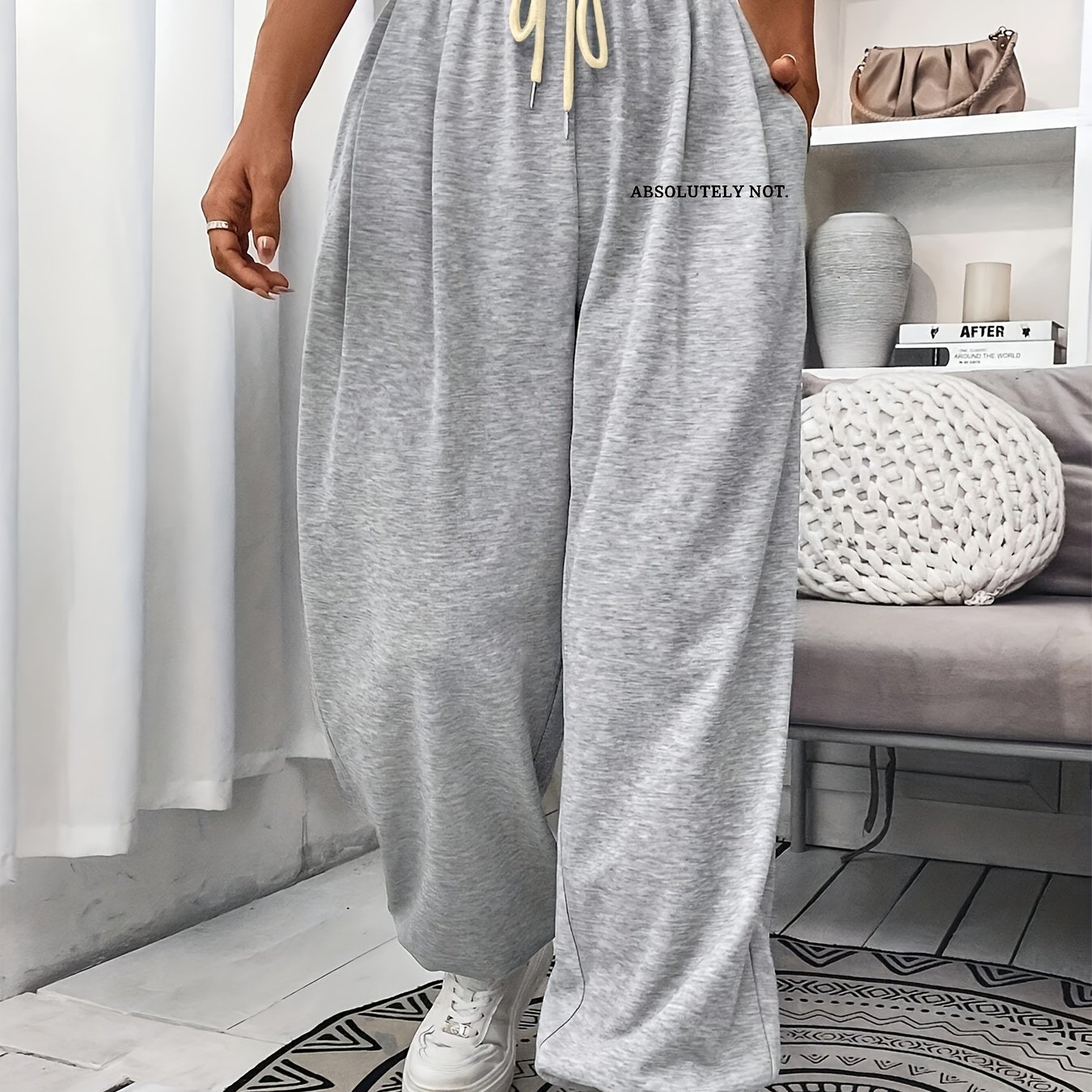 TEMU Plus-size Women's Stylish Casual Loose-fitting Pants, Fashionable Sporty Leisure Y2k Style, Featuring Fun And Simple Text Patterns, Letter Print