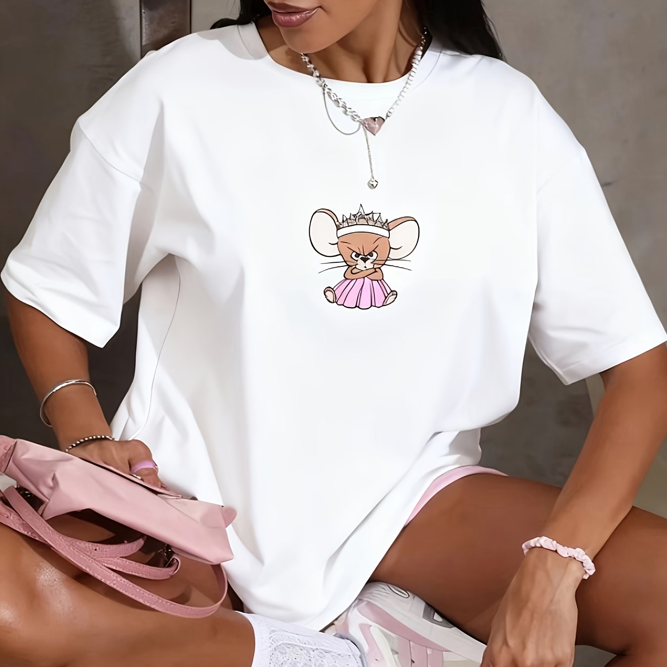 TEMU Designed Print | Versatile Short-sleeve Round-neck Women's T-shirt For Spring And Summer, Comfortable And Practical, Budget-friendly, Newly