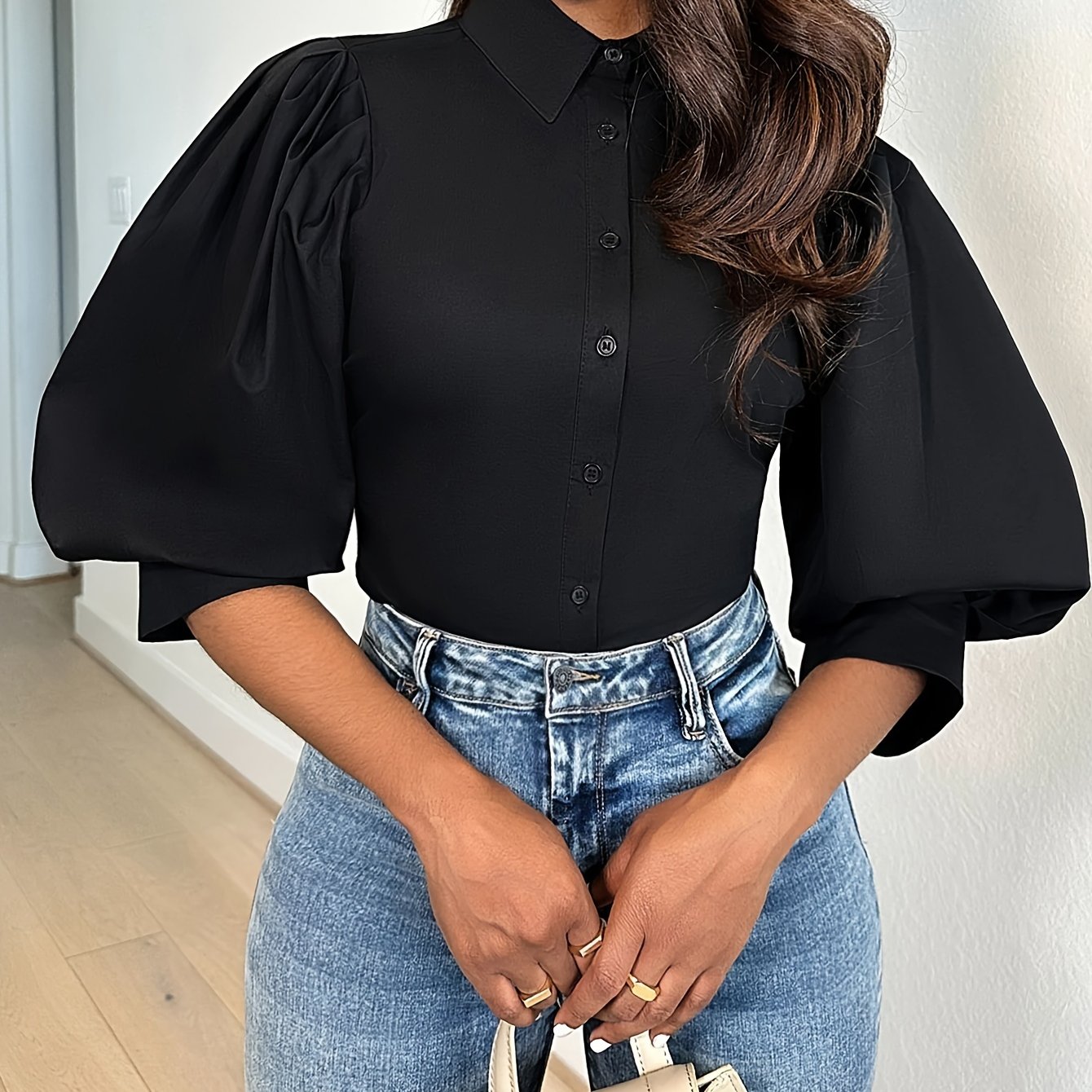 E-shop Damen Hemd in Unifarben mit Knopfleiste für Casual Looks