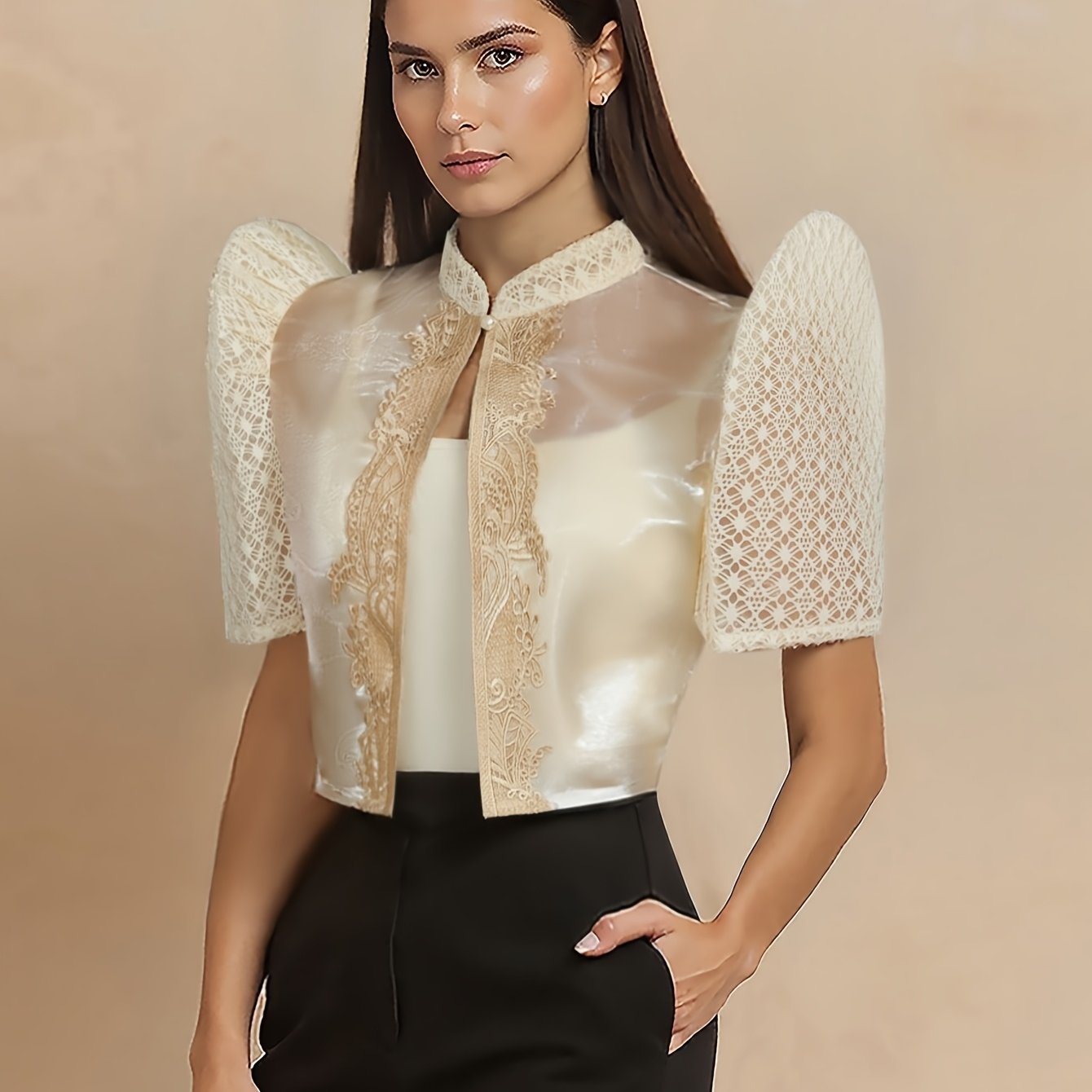 item picture filipino barong inspired lace organza puff sleeve bolero traditional   formal top for weddings and  