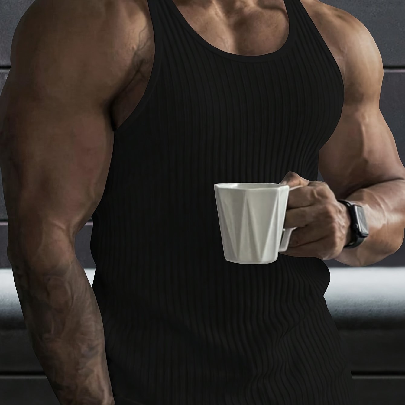 TEMU Men' Color Ribbed Round Neck Casual Tank Top