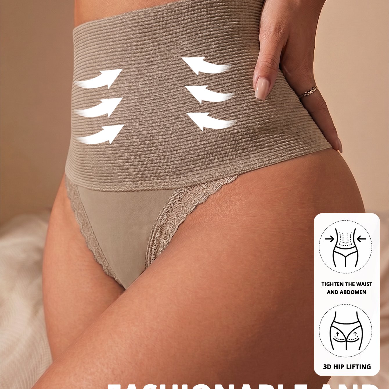 Image of 1pc, Women's High-waist Body Sculpting Underwear, Easy And Elegant, Lace Splicing, Strong Lifting, Breathable And Comfortable, Women's Underwear