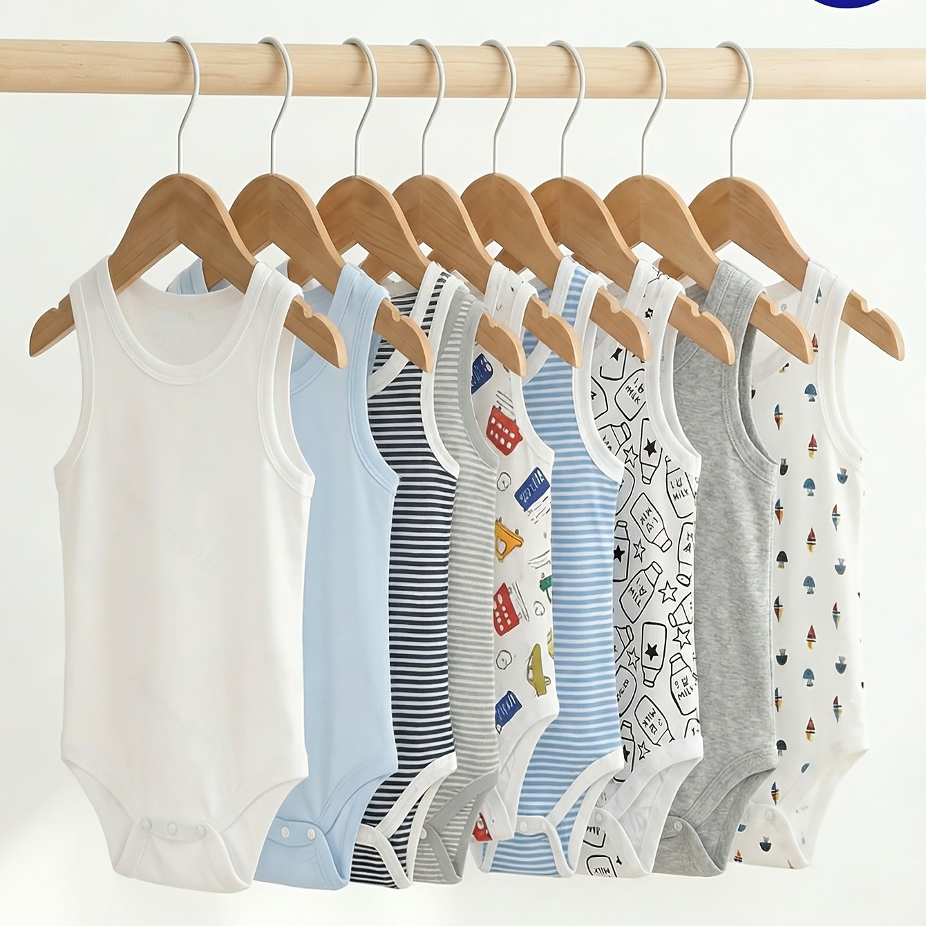 Image of 4pcs/set Toddler Boys' Comfortable Casual Round Neck Sleeveless Striped & Graphic Print Bodysuit, Versatile For Summer Casual Attire, Perfect For Outdoor