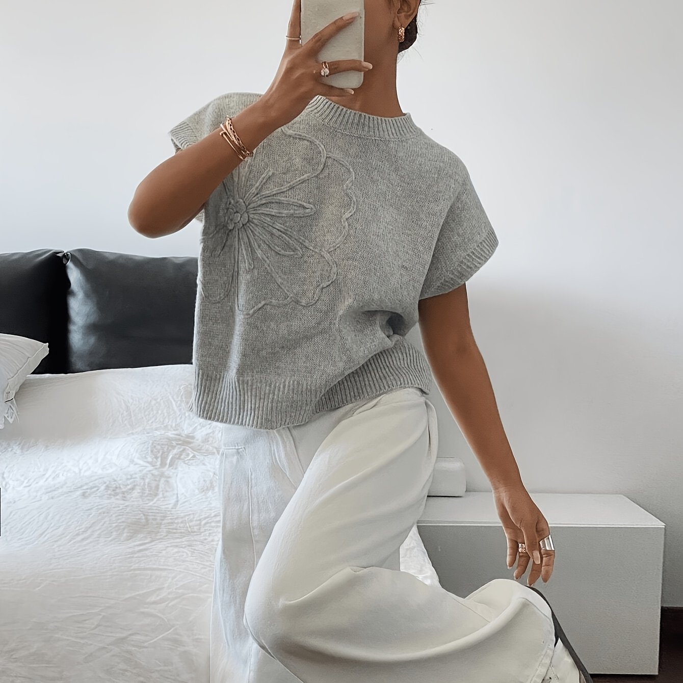 TEMU /summer Solid Color Round Neck Pullover Sweater