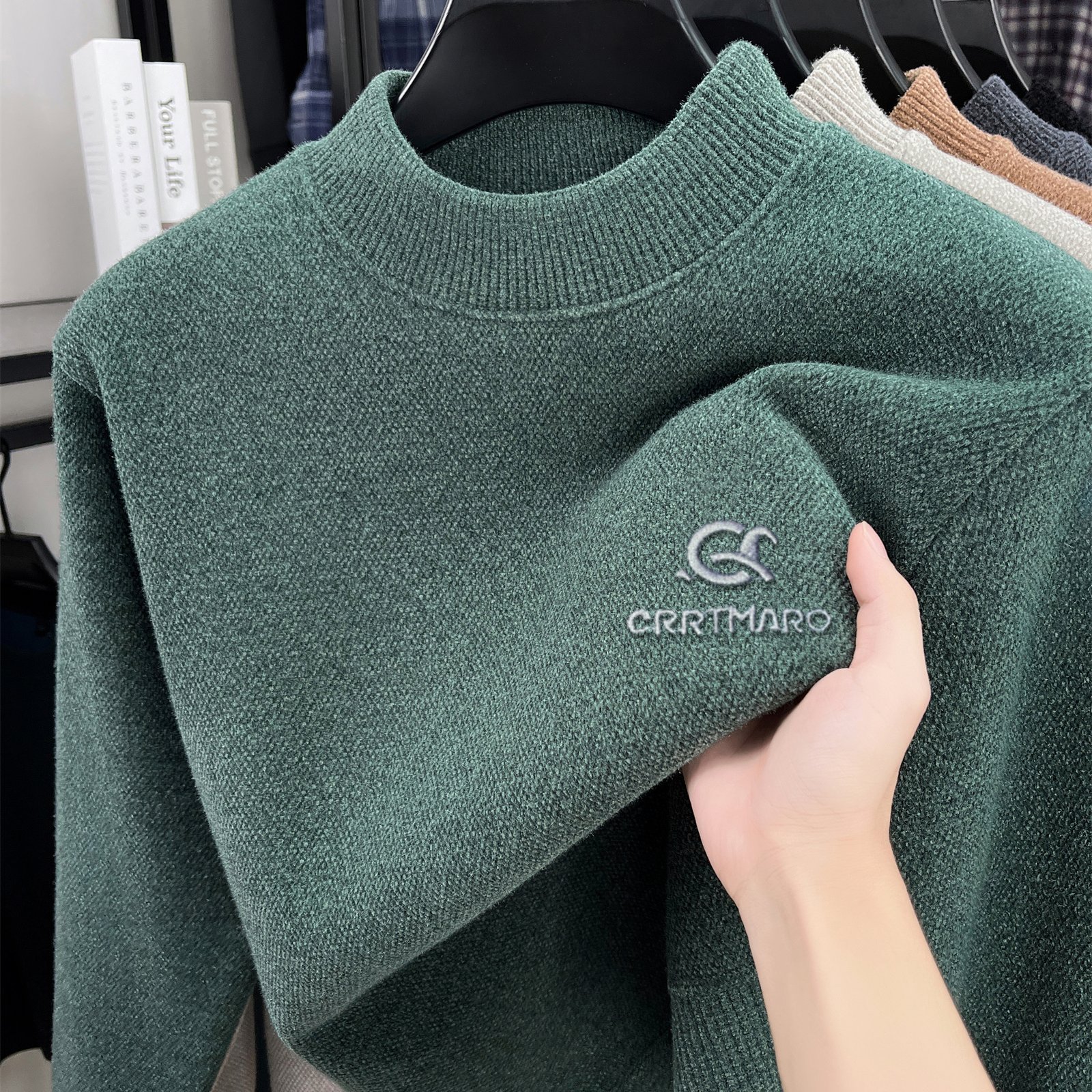 E-shop Katemar CRRTMARO Hochwertiger -Winterpullover für Herren, Plüschig verdickt, Herren-warme Strick-Basisschicht mit halbem Rollkragen, Senba