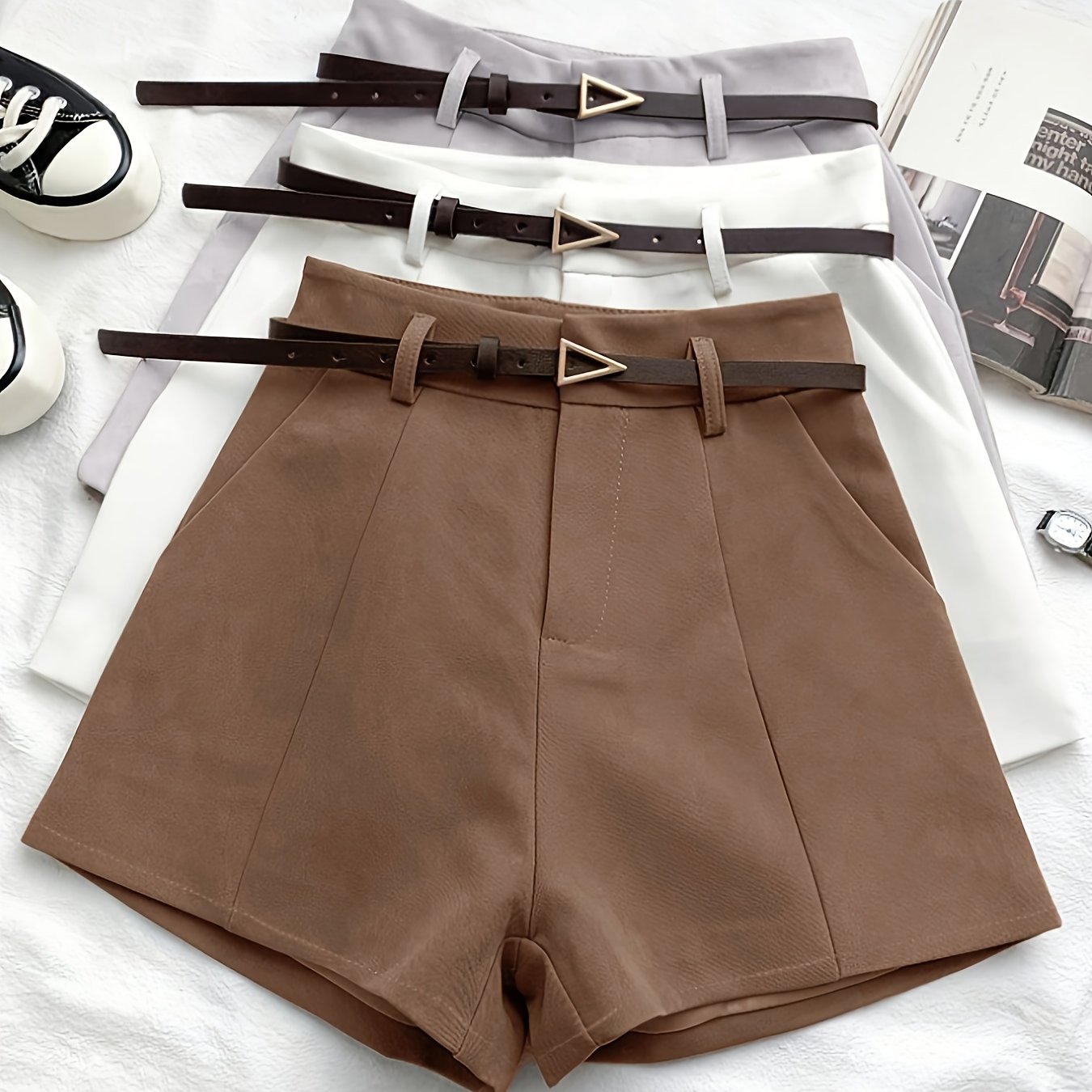 TEMU 3pcs Set Of Women's Fashionable Shorts, Belt Not Included