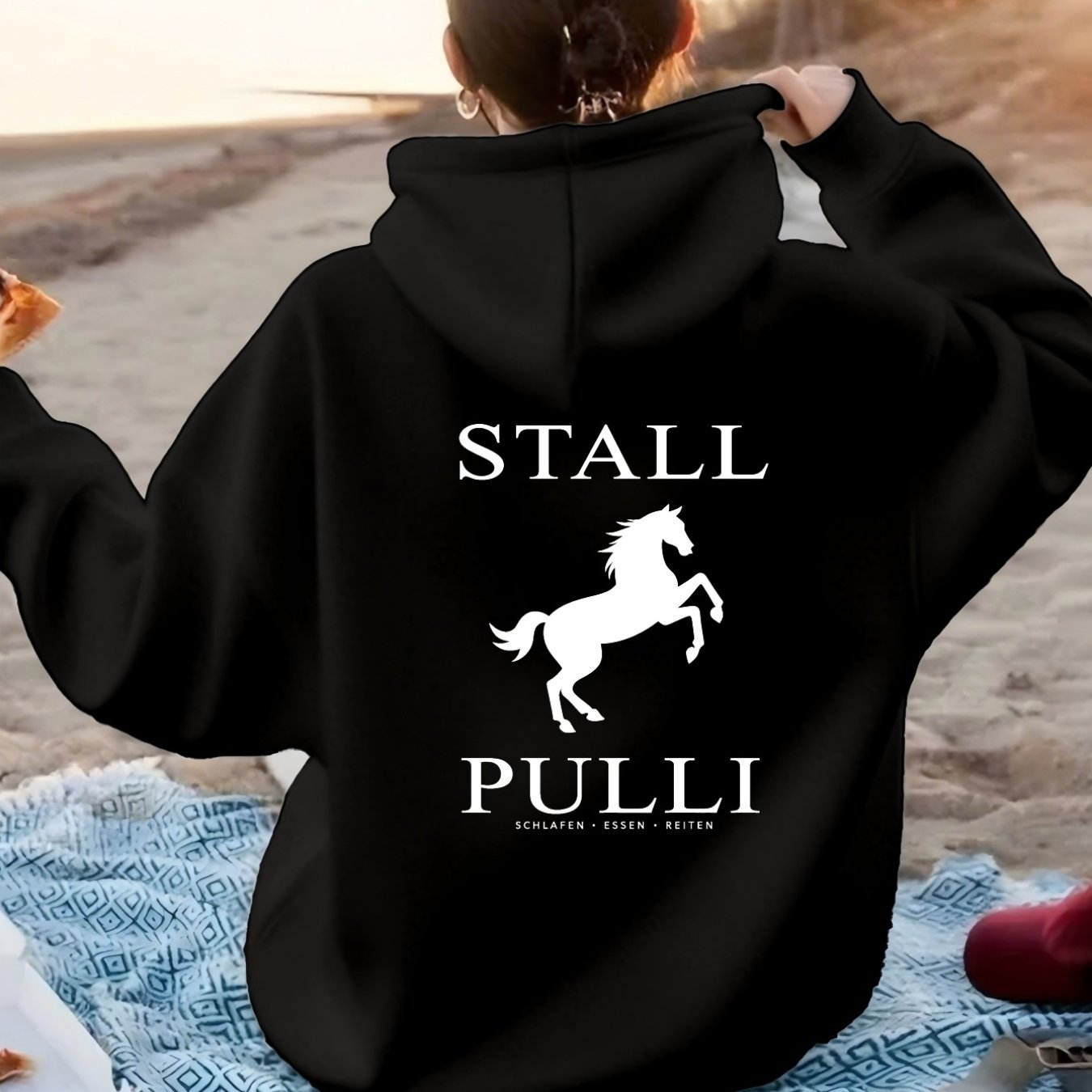Image of A Stall Pulli Trendy Hoodie Woman's Hoodie High Quality Thick Sweatshirt Autumn Winter Wear For Picnic Outing Gift For Horse Lover