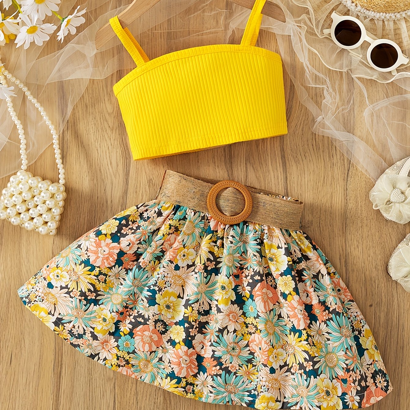 Cool Camisole Top And Short Skirt Set, , Fashion, Off-the-shoulder, , Matching Fashion Belt
