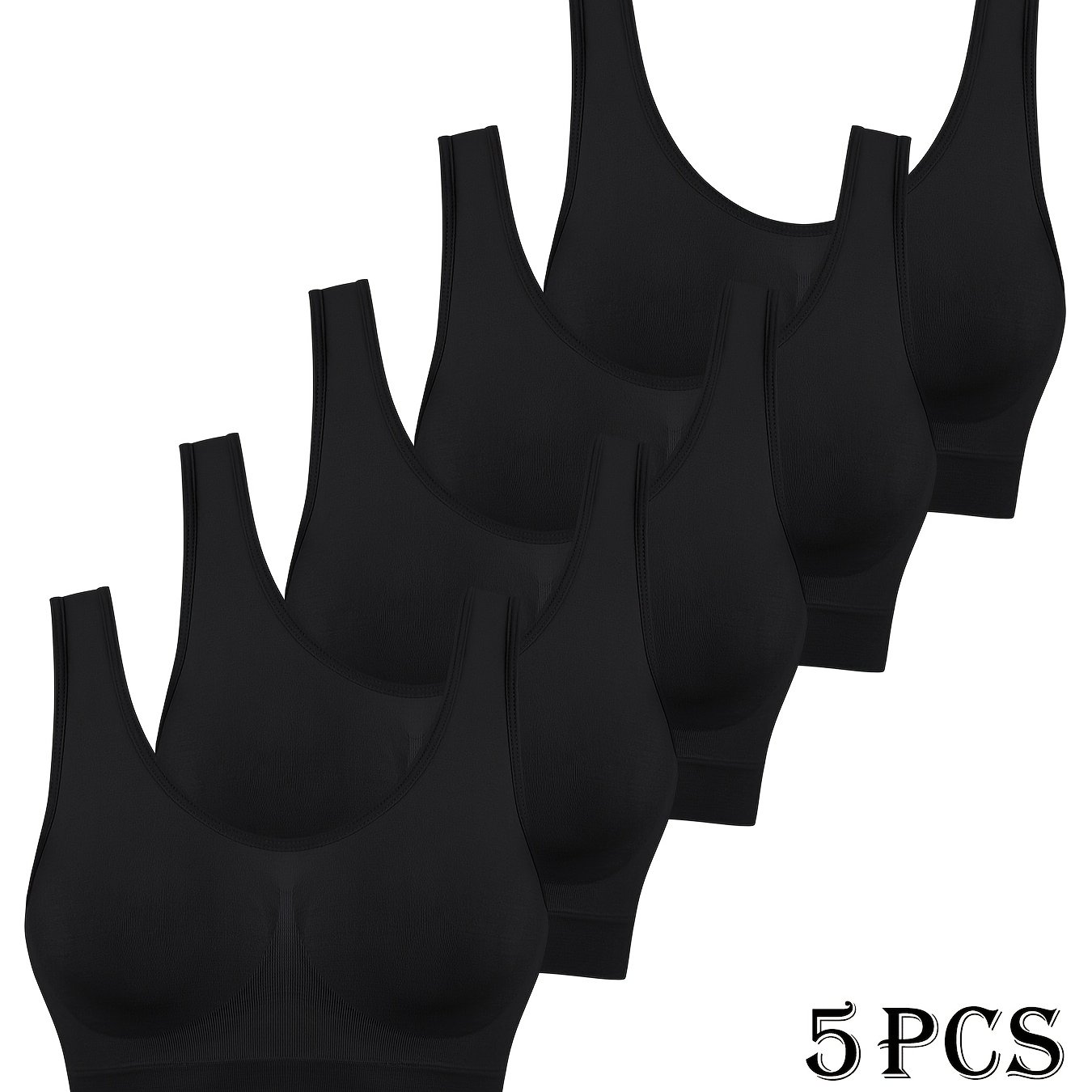 Image of 5pcs Women' High-elasticity No-padding Sports Bras - Full-coverage High- Gym & Wear Underwear, Solid Color (non-), Hand Washable - Seamless Low-maintenance For Workout & Daily (5pcs Bulk )