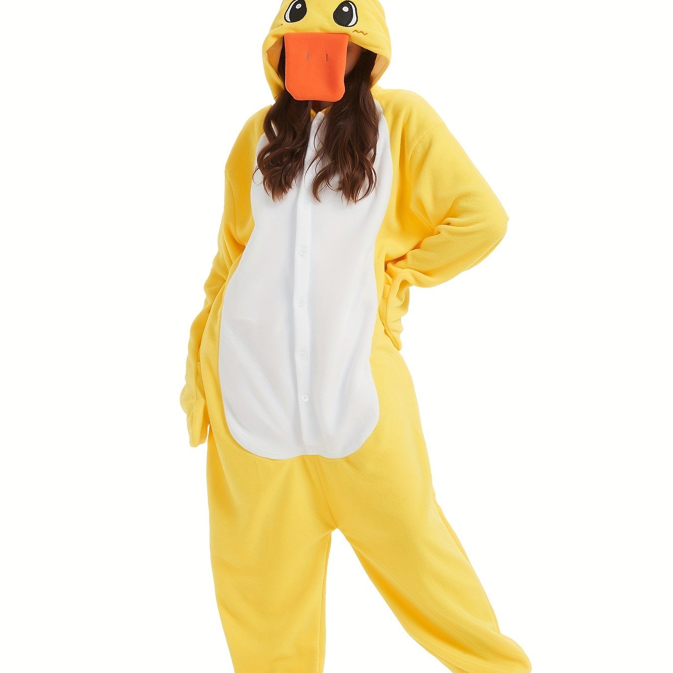 Image of Thick Halloween Party Costume For Women, Featuring A Yellow Duck Animal Onesie, Perfect For Anime Role-playing, Providing And Humor As A Unisex Pajama Set For .