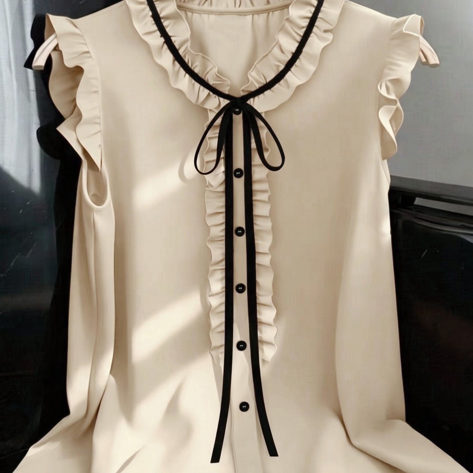 TEMU Women's Elegant Ruffle Neckline Sleeveless Shirt