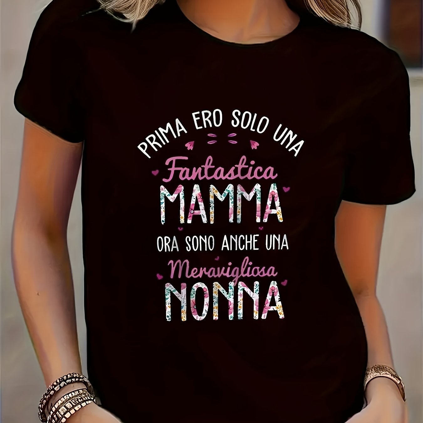 TEMU T-shirt da donna con italiana " Ero Solo...Ora Anche Una Meravigliosa Nonna" - Maglietta elasticizzata a e maniche corte adatta per riunioni di