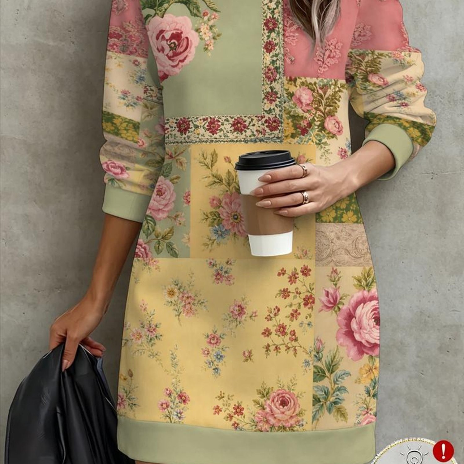 TEMU Women's Long Crew Neck Sweatshirt, Vintage Large Peony Floral Print, Pastoral Literary Style Loose Long Sleeve Sweatshirt