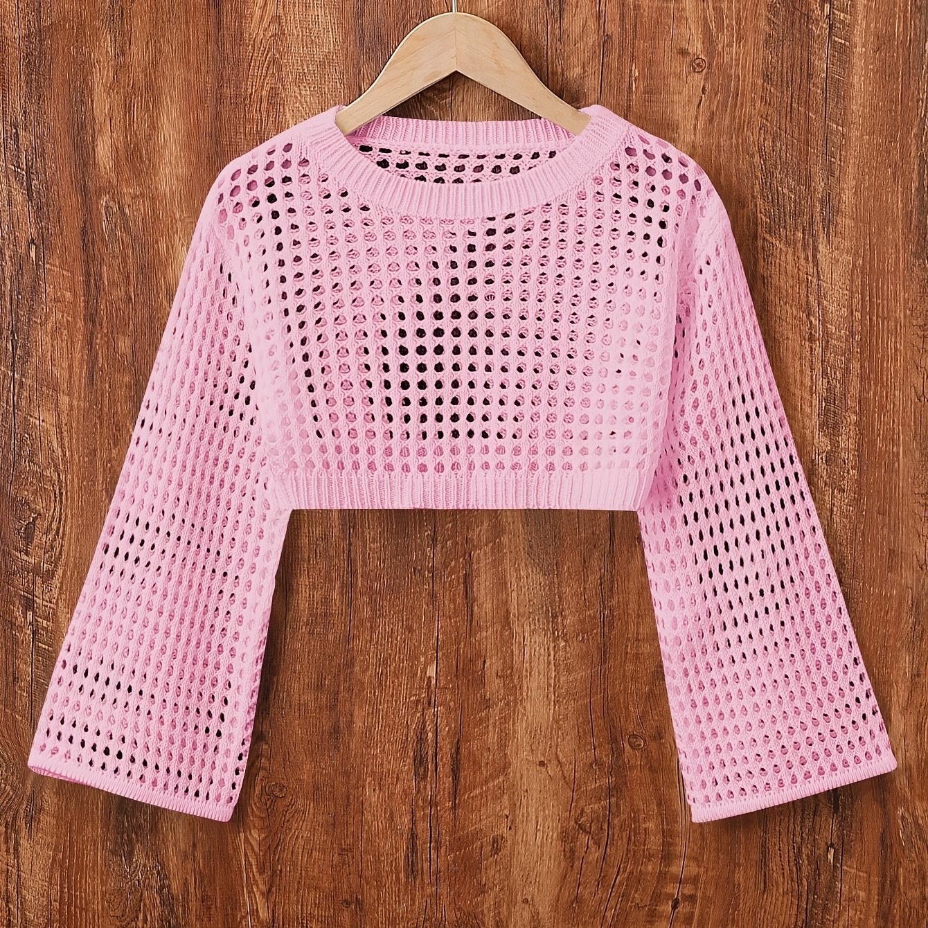 Girl's Hollow-out Casual Breathable Long-sleeve Sweater, Back To School Essentials