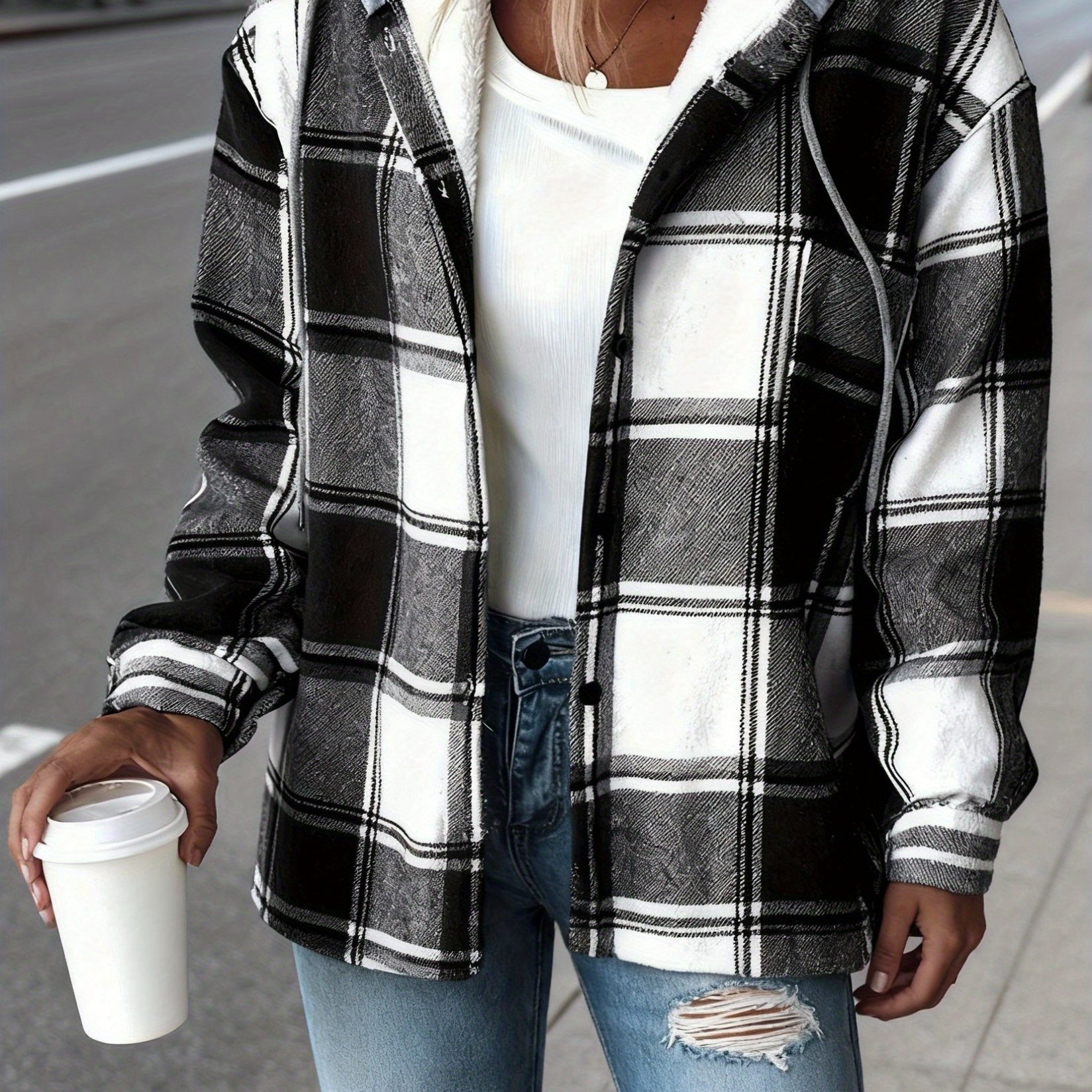 TEMU Women's - Lined Hooded Shacket - Hot Outfits For Women, Warm Ropa De Mujer With Cozy Lining, Perfect Womens Clothes & Casual Layering Piece