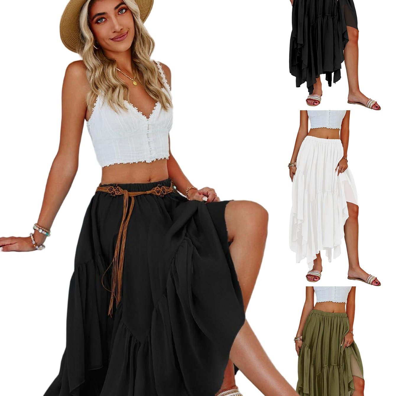 Casual Bohemian Maxi Skirt For Women With Asymmetrical High-low Hem For Summer