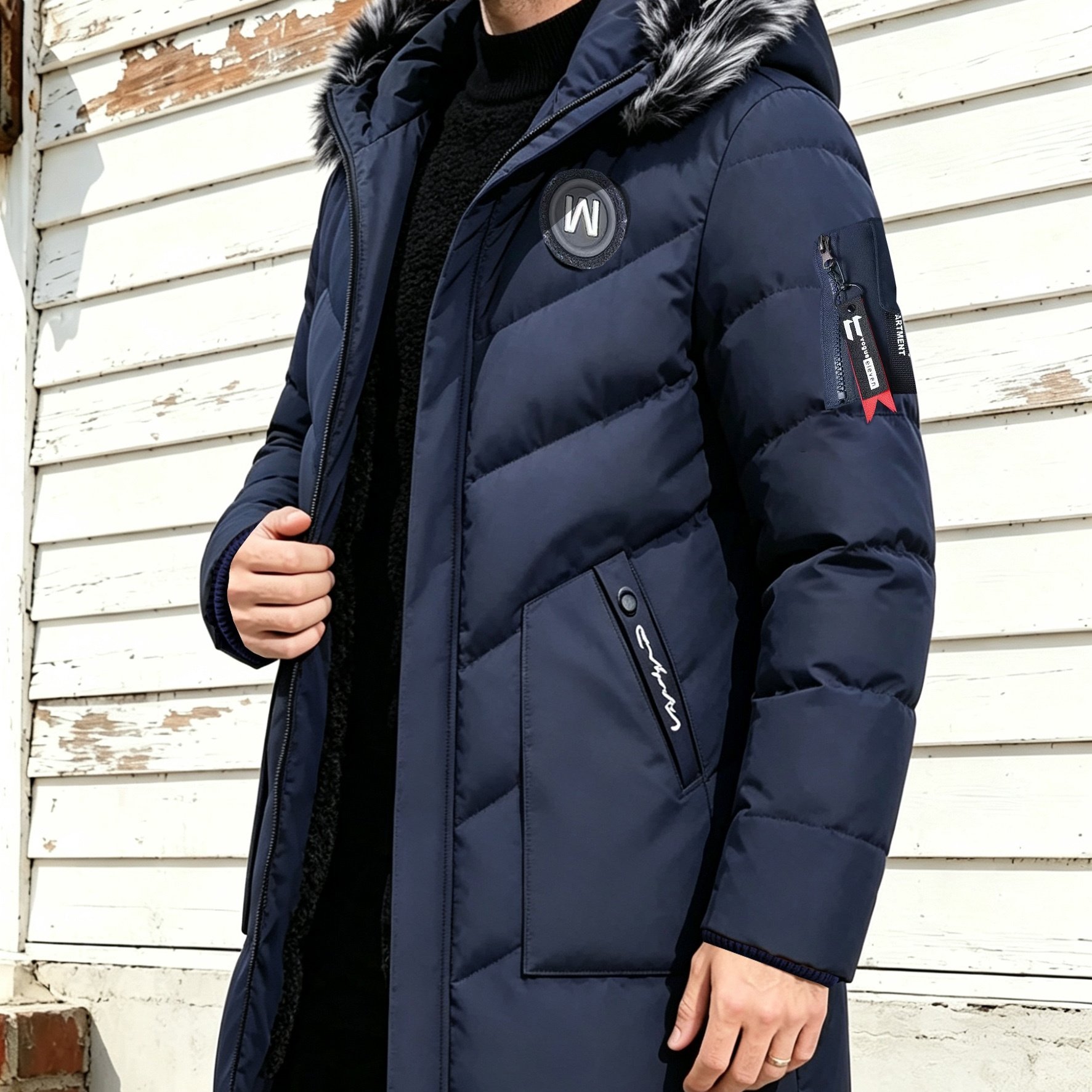 Men'S Mid-Length Thick Warm Hooded Jacket, Fabric, Suitable for Autumn And Winter, Casual Sport Style, Windproof Casual Outerwear, with Pockets, Multiple Colors